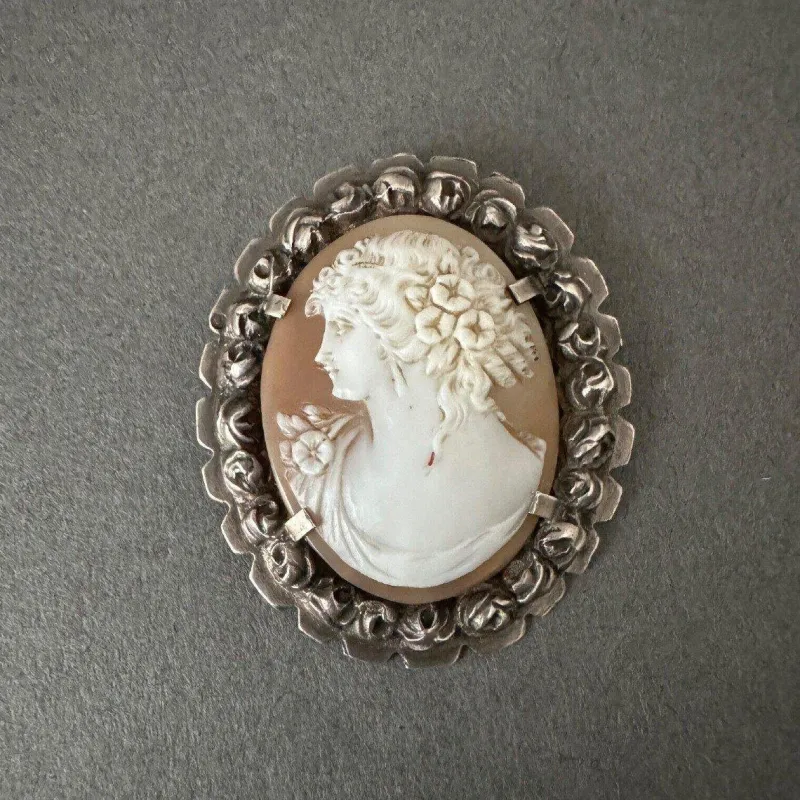 Hot Pamono Late 19th Century Brooch Cameo Representing a Womans Profile