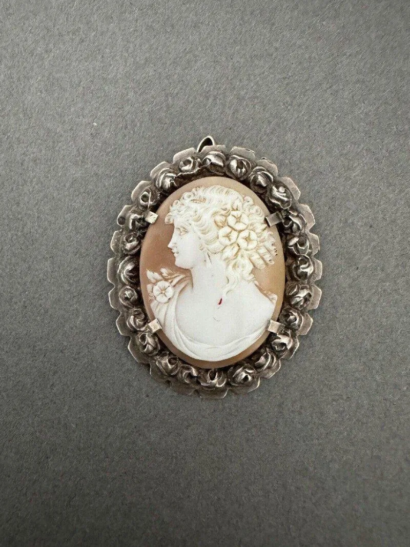 Hot Pamono Late 19th Century Brooch Cameo Representing a Womans Profile
