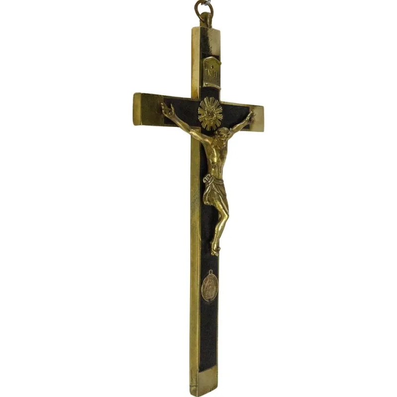 Outlet Pamono Late 19th Century French Brass Crucifix with Miraculous Medal, 1880s