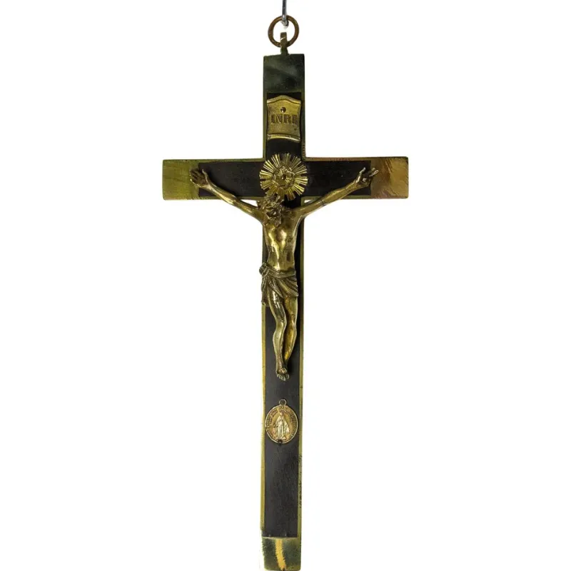Outlet Pamono Late 19th Century French Brass Crucifix with Miraculous Medal, 1880s