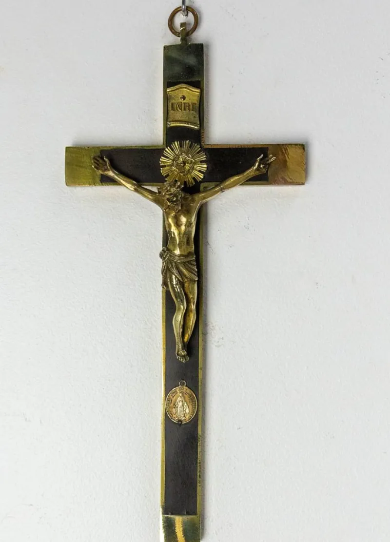 Outlet Pamono Late 19th Century French Brass Crucifix with Miraculous Medal, 1880s