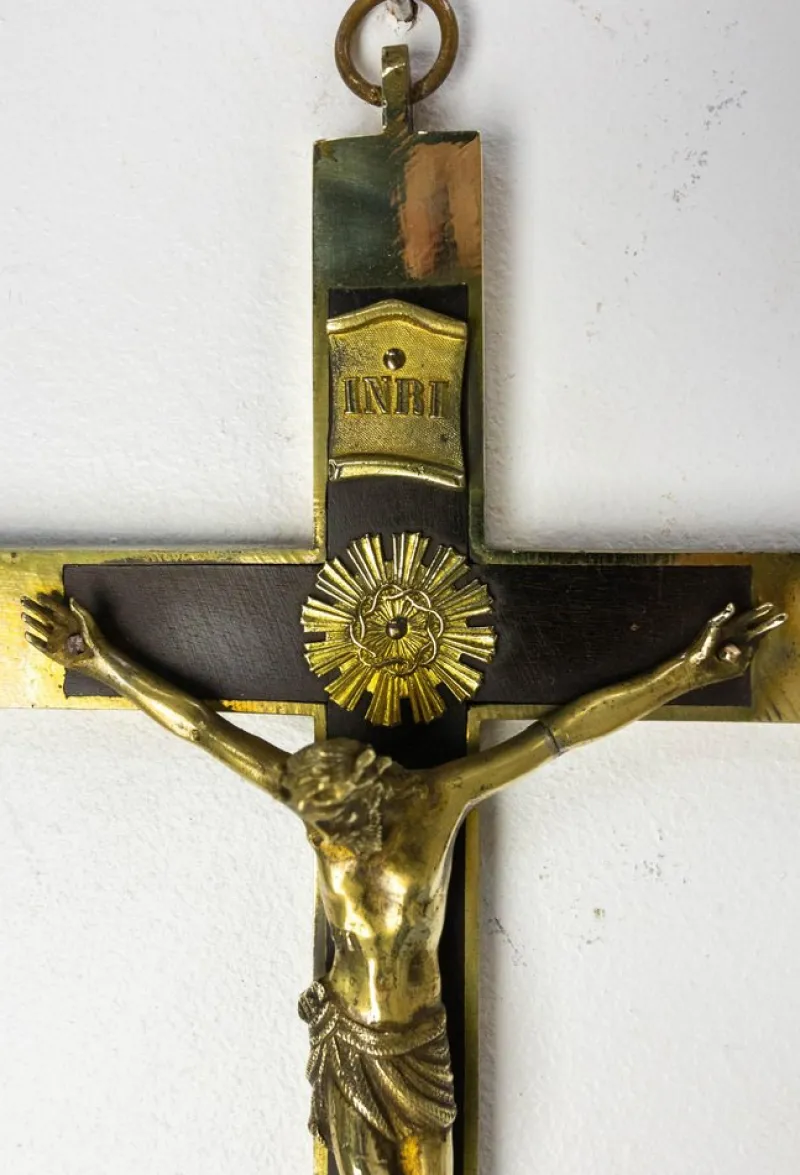 Outlet Pamono Late 19th Century French Brass Crucifix with Miraculous Medal, 1880s