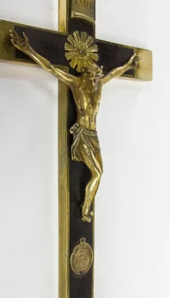 Outlet Pamono Late 19th Century French Brass Crucifix with Miraculous Medal, 1880s