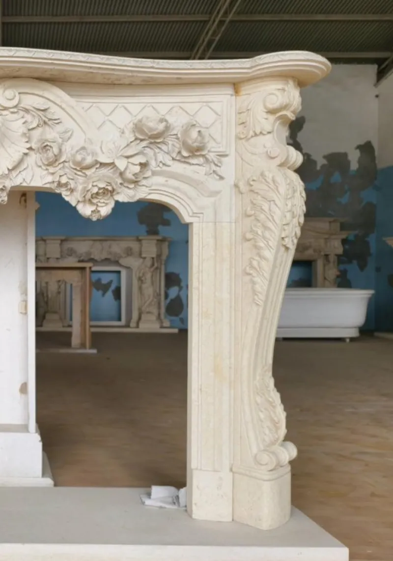 Pamono Lavish French Rococo Style Carved Fireplace Mantle with Floral Garland> Fireplaces And Mantels