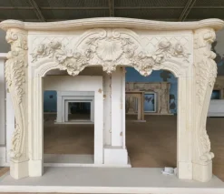 Pamono Lavish French Rococo Style Carved Fireplace Mantle with Floral Garland><noscript><img width=