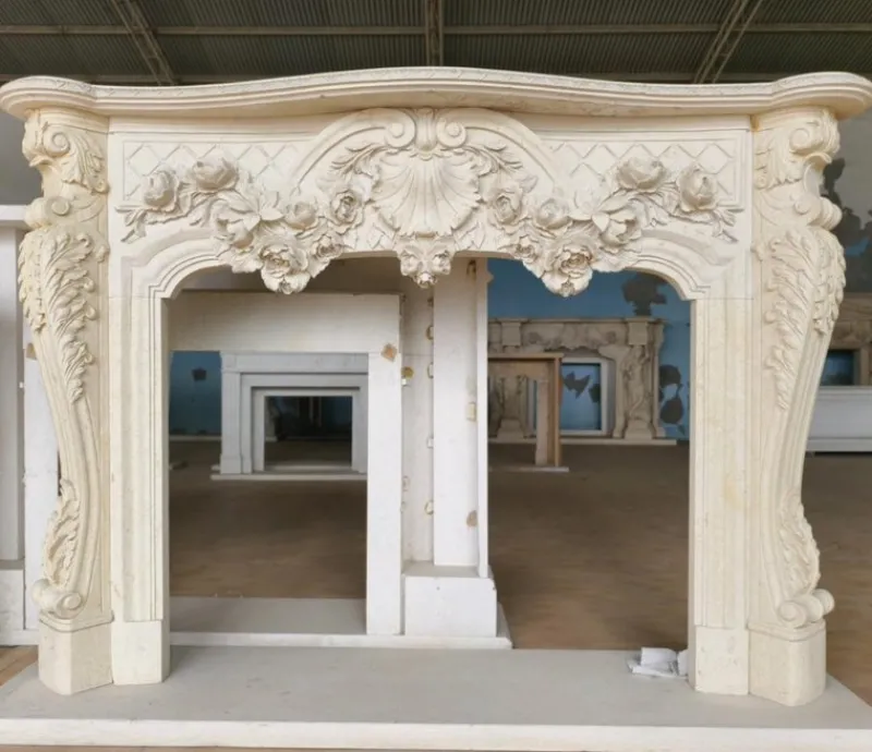 Pamono Lavish French Rococo Style Carved Fireplace Mantle with Floral Garland> Fireplaces And Mantels
