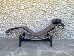 Pamono LC4 Chaise Lounge in Brown Leather by Le Corbusier for Cassina, 1980s><noscript><img width=