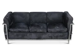 Pamono LC2 3-Seater Children's Sofa in Black Brushed Velvet with Tubular Chrome Frame> Children's Chairs