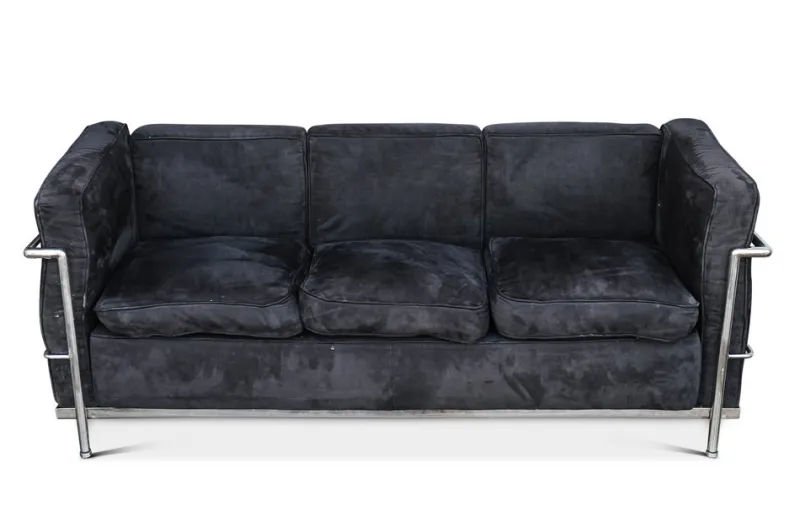 Pamono LC2 3-Seater Children's Sofa in Black Brushed Velvet with Tubular Chrome Frame> Children's Chairs