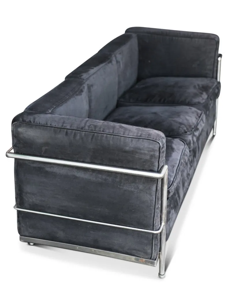 Pamono LC2 3-Seater Children's Sofa in Black Brushed Velvet with Tubular Chrome Frame> Children's Chairs