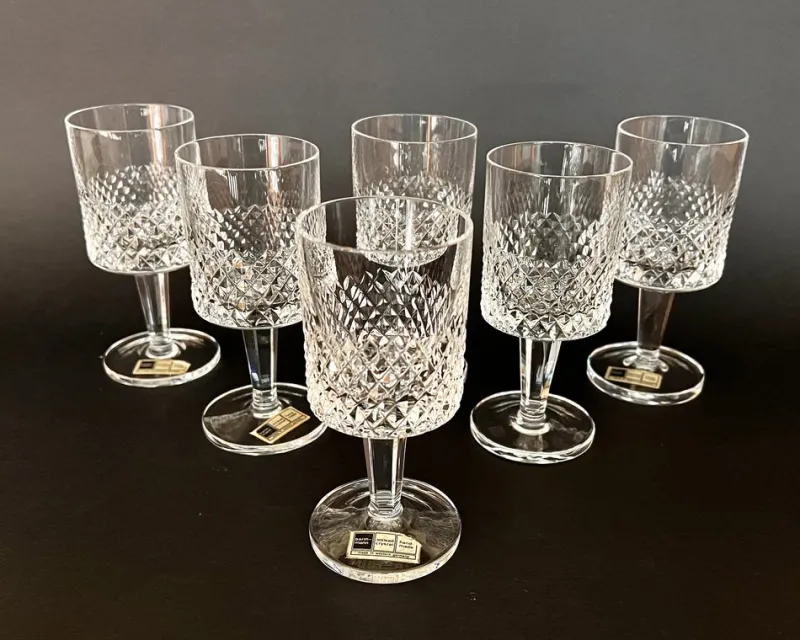 Outlet Pamono Lead Crystal Wine Glasses with Diamond Pattern from Barthmann, West Germany, 1970s, Set of 6