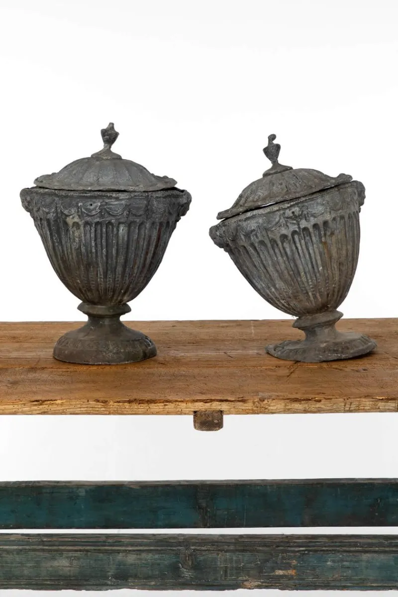 Hot Pamono Lead Garden Urns, 1920s, Set of 2