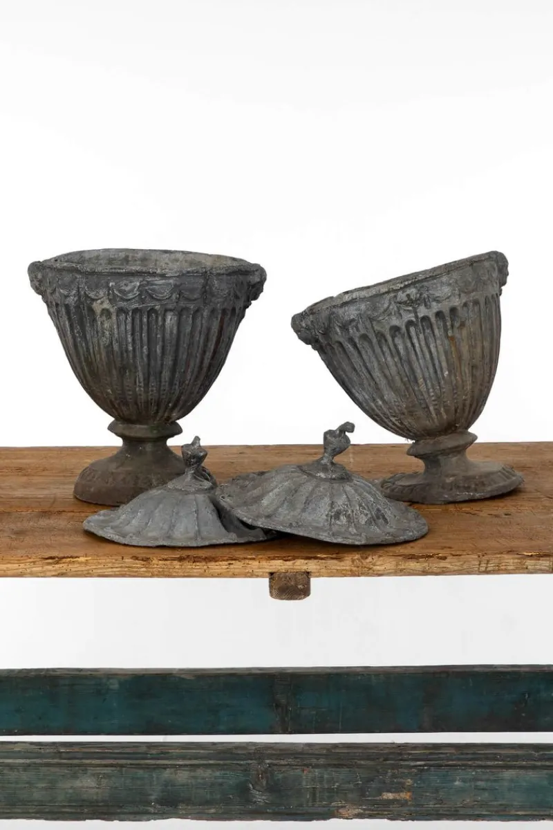 Hot Pamono Lead Garden Urns, 1920s, Set of 2