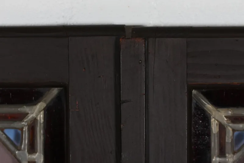 New Pamono Leaded Windows with Colored Panes in Frame of Dark Wood, Denmark, 1930s, Set of 2