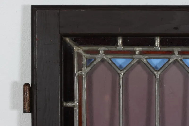New Pamono Leaded Windows with Colored Panes in Frame of Dark Wood, Denmark, 1930s, Set of 2