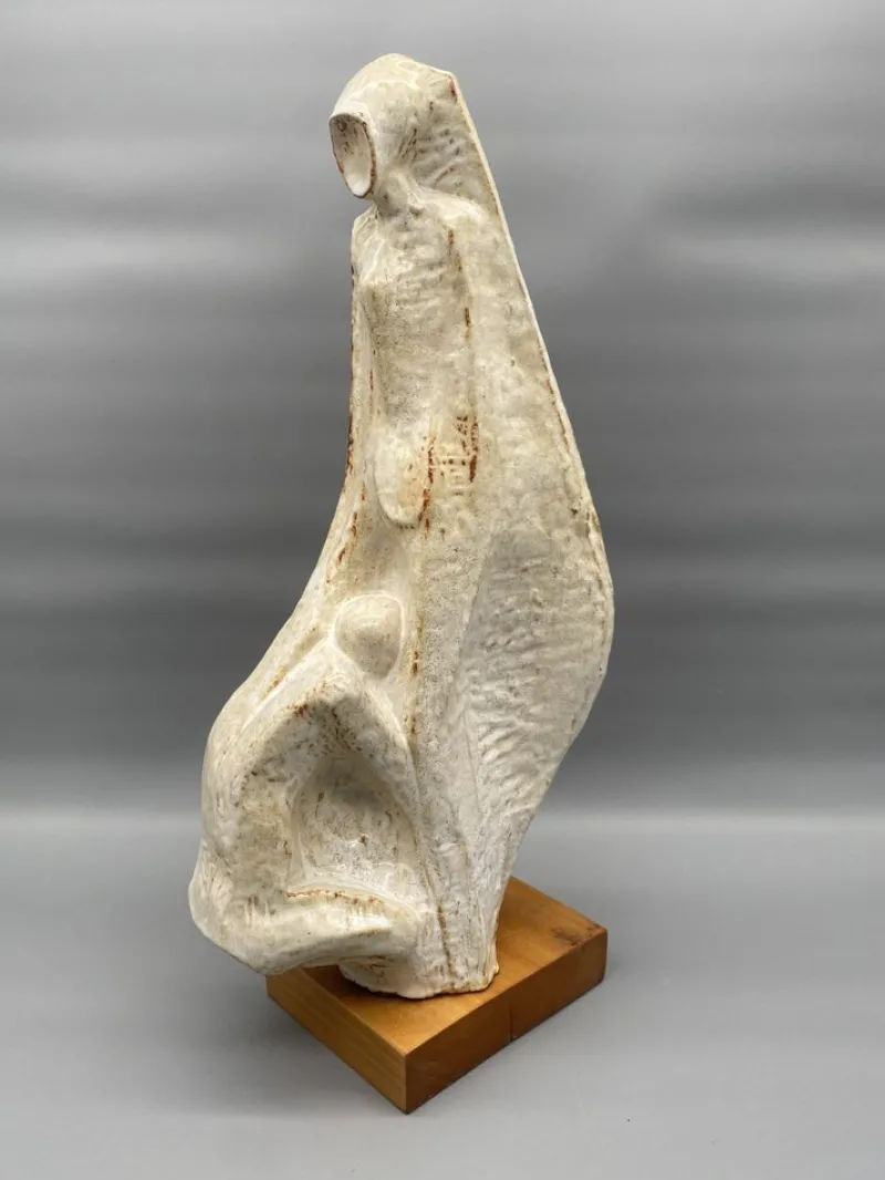 Pamono Leandro Lega, Abstract Faenza Sculpture, 1981, Ceramic on Wooden Base> Abstraction