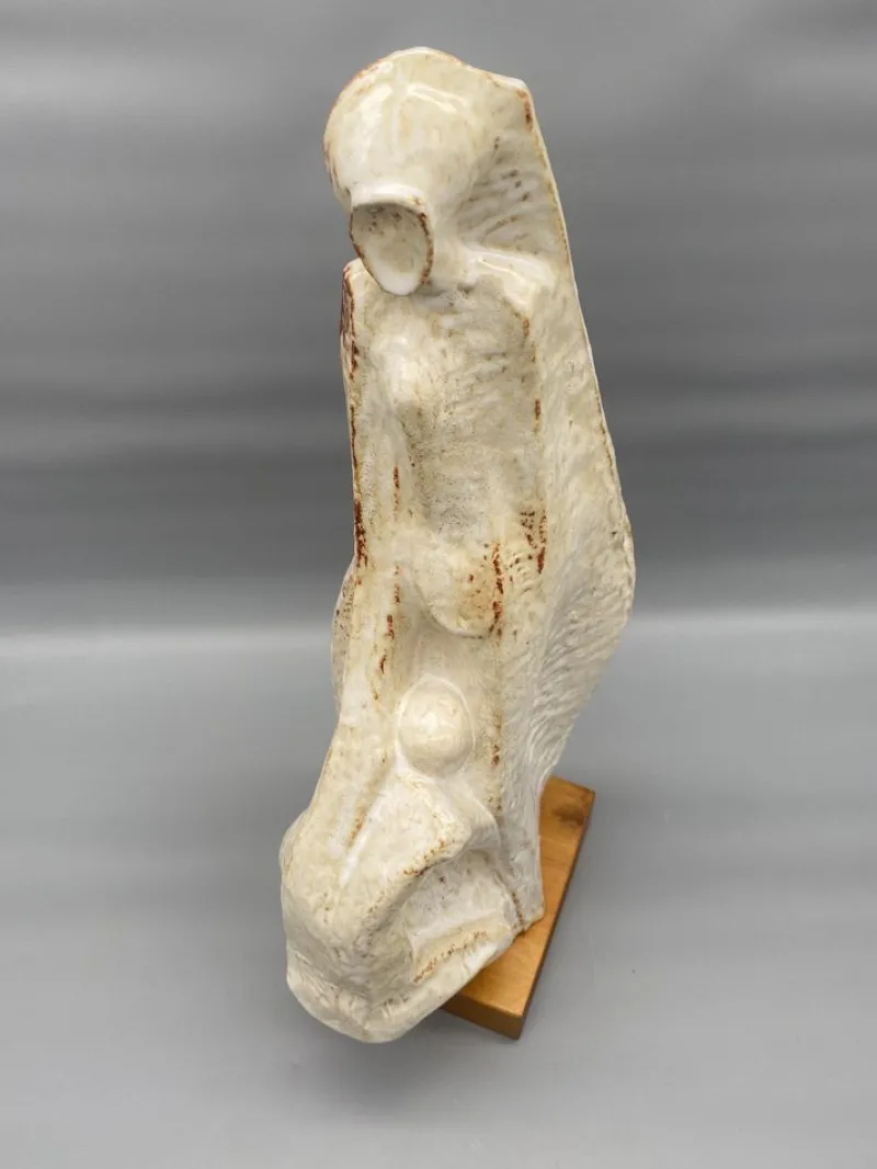 Pamono Leandro Lega, Abstract Faenza Sculpture, 1981, Ceramic on Wooden Base> Abstraction