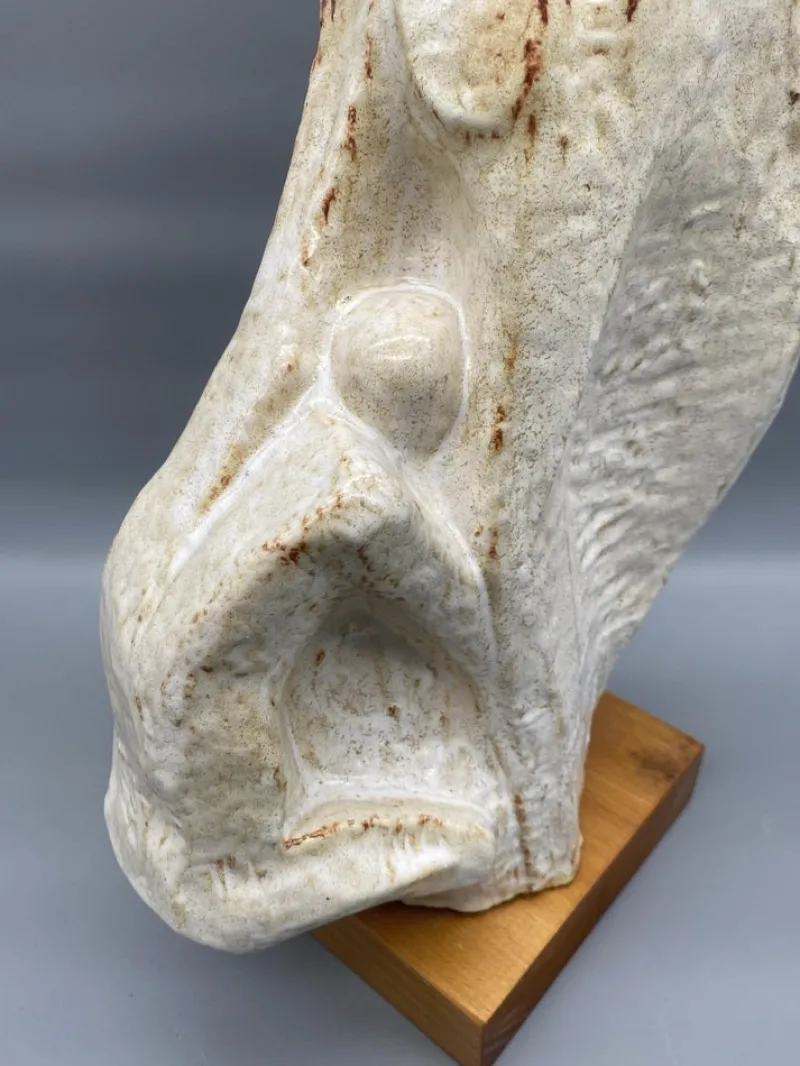 Pamono Leandro Lega, Abstract Faenza Sculpture, 1981, Ceramic on Wooden Base> Abstraction