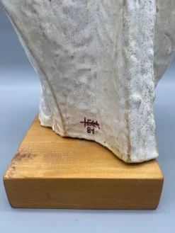Pamono Leandro Lega, Abstract Faenza Sculpture, 1981, Ceramic on Wooden Base><noscript><img width=