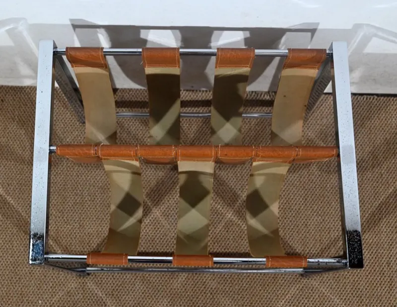 Pamono Leather and Chrome Magazine Rack from Novatrend, 1980s