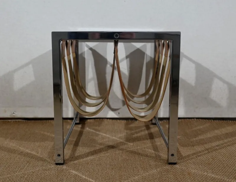 Pamono Leather and Chrome Magazine Rack from Novatrend, 1980s