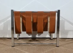 Pamono Leather and Chrome Magazine Rack from Novatrend, 1980s