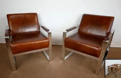 Pamono Leather and Chrome Magazine Rack from Novatrend, 1980s