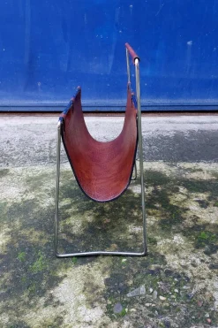 Outlet Pamono Leather and Steel Magazine Rack, 1960s