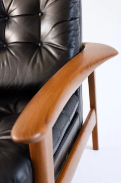 Pamono Leather Armchairs with Teak Frames, 1960s, Set of 2><noscript><img width=