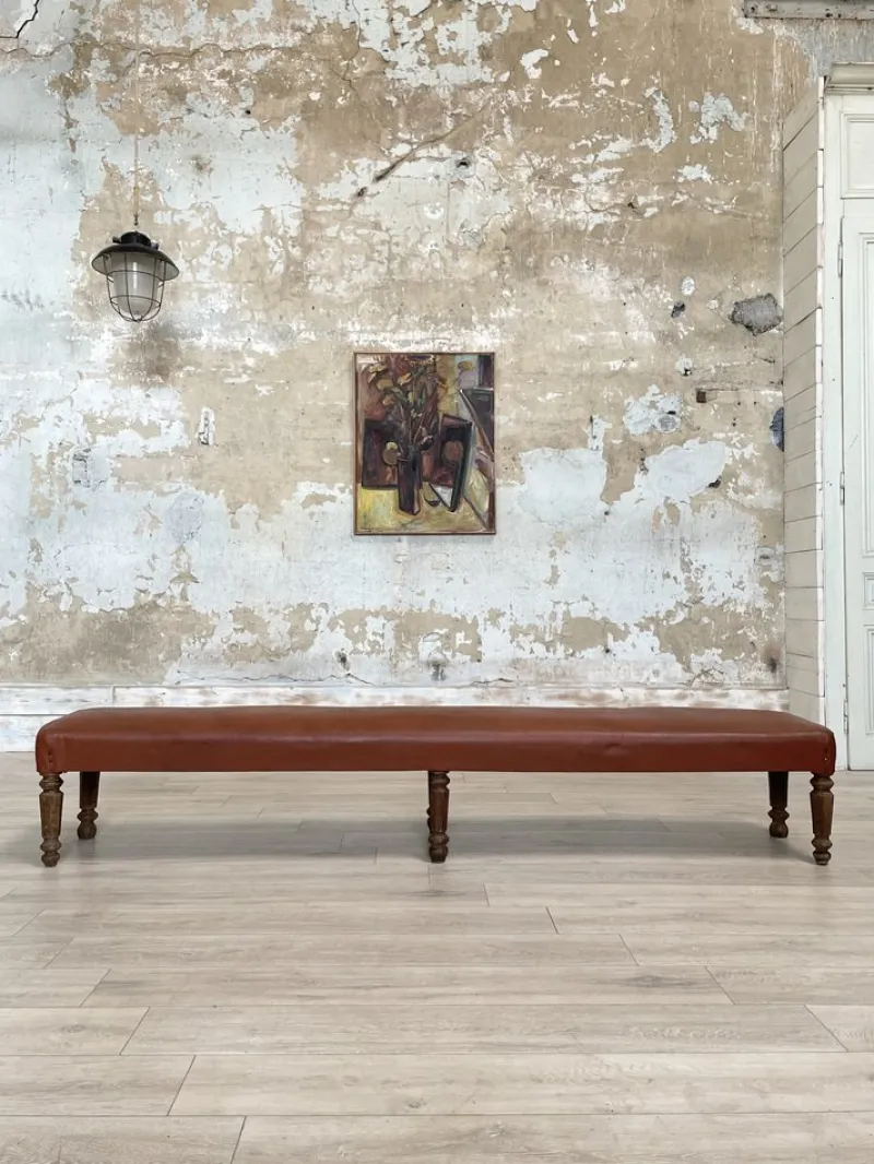 Pamono Leather Bistro Bench, 1930s> Benches