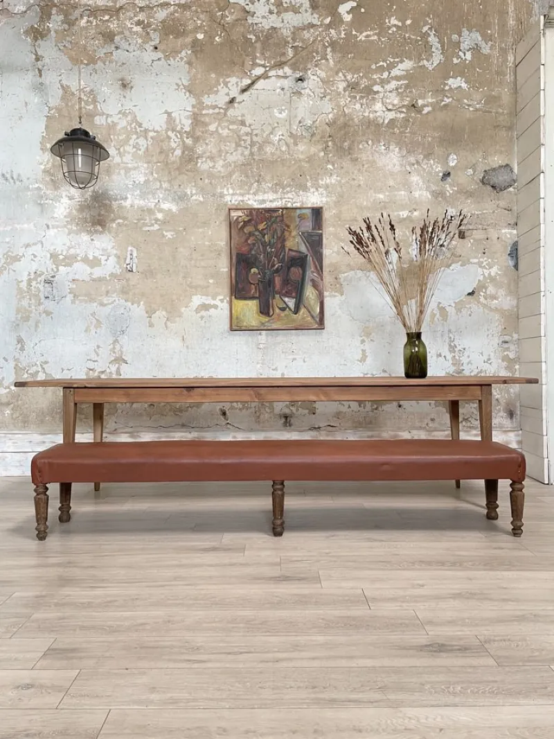 Pamono Leather Bistro Bench, 1930s> Benches