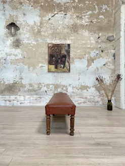 Pamono Leather Bistro Bench, 1930s><noscript><img width=