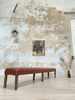 Pamono Leather Bistro Bench, 1930s><noscript><img width=