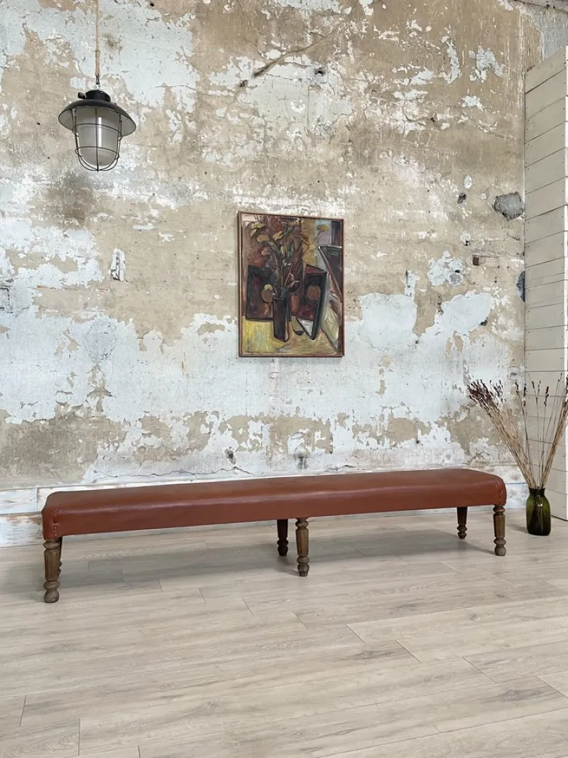 Pamono Leather Bistro Bench, 1930s> Benches
