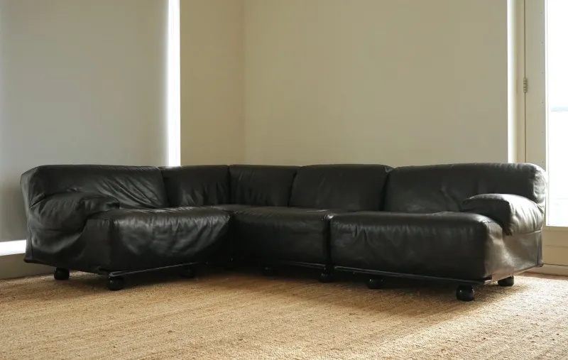 Pamono Leather Flandra Modular Sofa by Vico Magistretti for Cassina, Italy, 1970s, Set of 4> Couches & Sofas