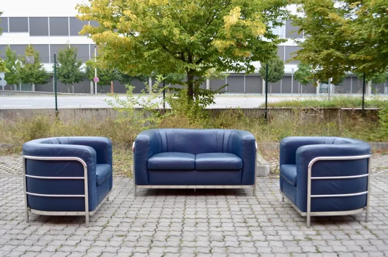 Pamono Leather Onda Sofa & 2 Armchairs by De Pas, D'Urbino & Lomazzi for Zanotta, Set of 3> Living Room Sets