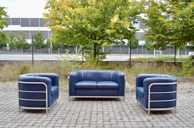 Pamono Leather Onda Sofa & 2 Armchairs by De Pas, D'Urbino & Lomazzi for Zanotta, Set of 3> Living Room Sets