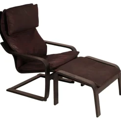 Pamono Leather Poäng Chairs & Footrest by Noboru Nakamura for IKEA, 1990s, Set of 3><noscript><img width=