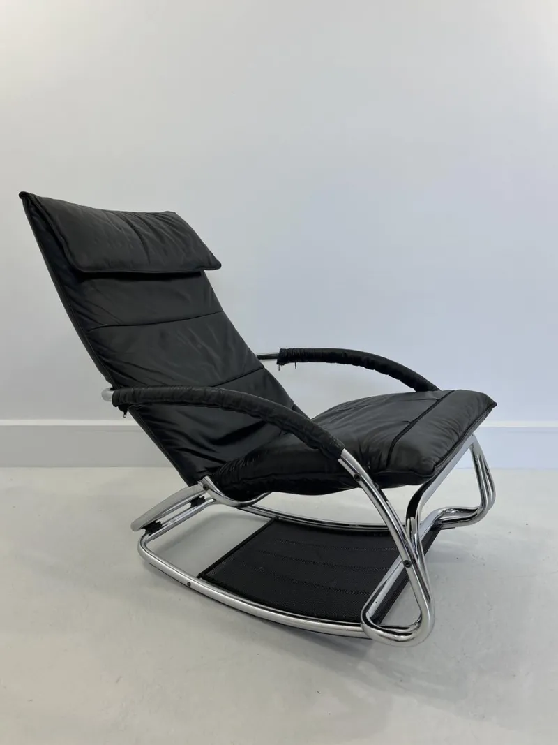 Online Pamono Leather Rocking Chair by Jochen Hoffman, 1980s