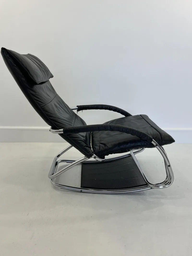 Online Pamono Leather Rocking Chair by Jochen Hoffman, 1980s