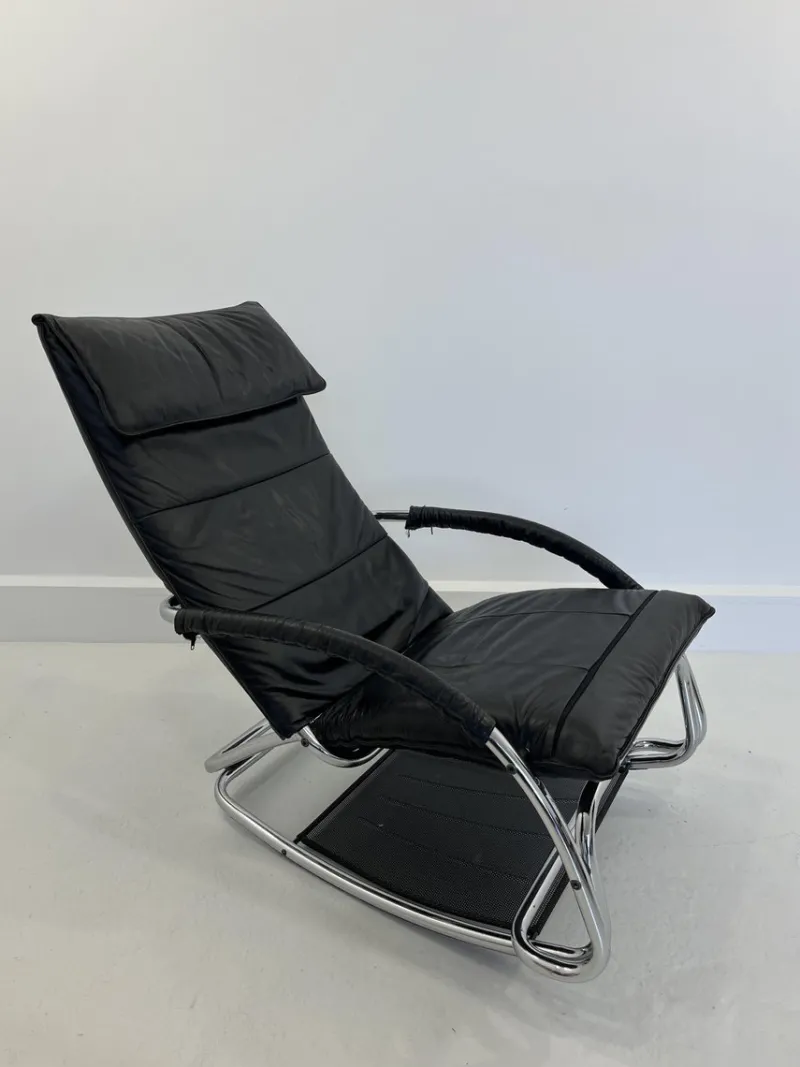 Online Pamono Leather Rocking Chair by Jochen Hoffman, 1980s