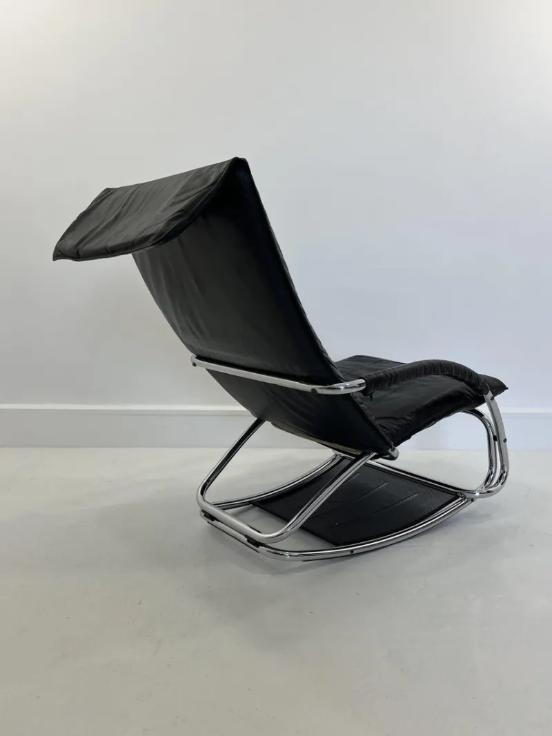 Online Pamono Leather Rocking Chair by Jochen Hoffman, 1980s