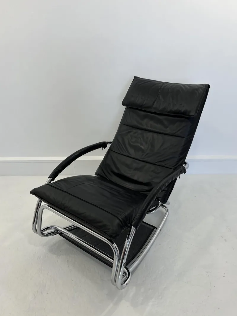 Online Pamono Leather Rocking Chair by Jochen Hoffman, 1980s