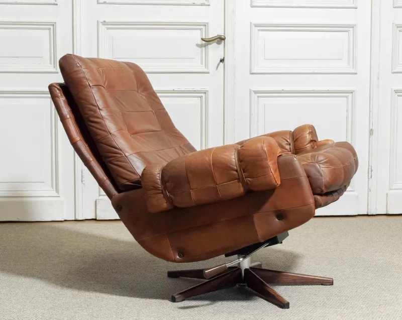 Clearance Pamono Leather Swivel Lounge Chair from OPE Möbler Jönköping, Sweden, 1960s
