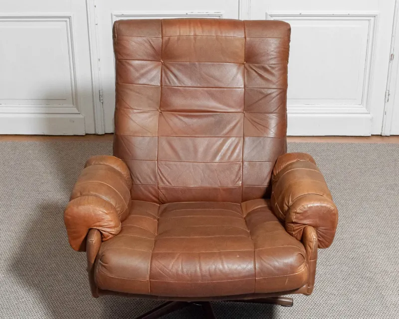 Clearance Pamono Leather Swivel Lounge Chair from OPE Möbler Jönköping, Sweden, 1960s