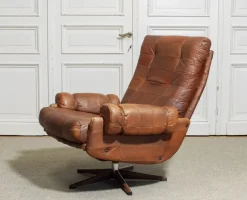 Clearance Pamono Leather Swivel Lounge Chair from OPE Möbler Jönköping, Sweden, 1960s
