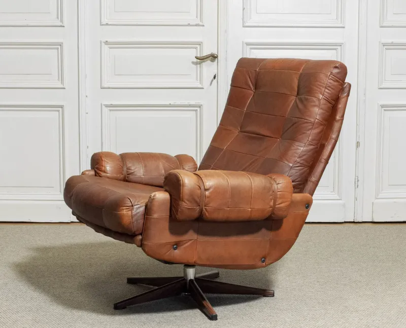 Clearance Pamono Leather Swivel Lounge Chair from OPE Möbler Jönköping, Sweden, 1960s