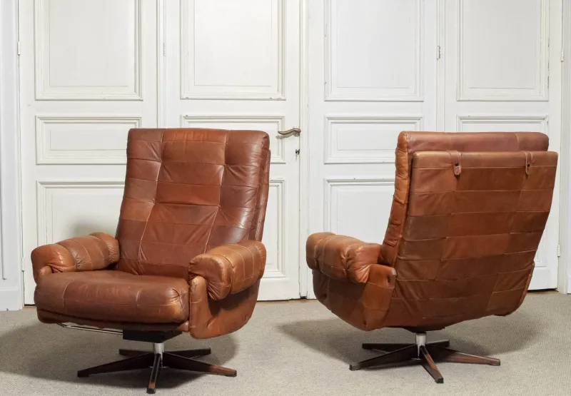 Pamono Leather Swivel Lounge Chairs attributed to Ope-Möbler Jönköping, Sweden, 1960s, Set of 2> Office Chairs