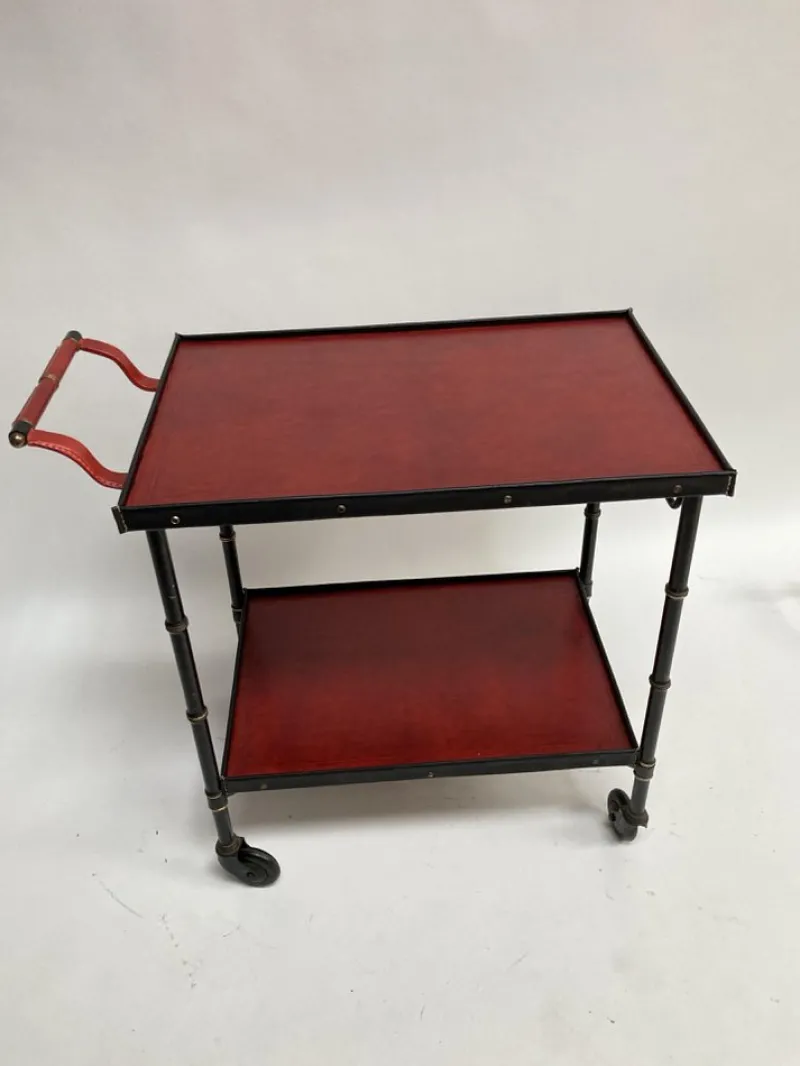 Best Pamono Leather Trolley by Jacques Adnet