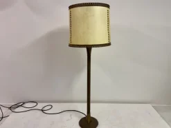 Pamono Leather-Wrapped Floor Lamp with Parchment Shade by Charlotte Wawer, 1950s><noscript><img width=